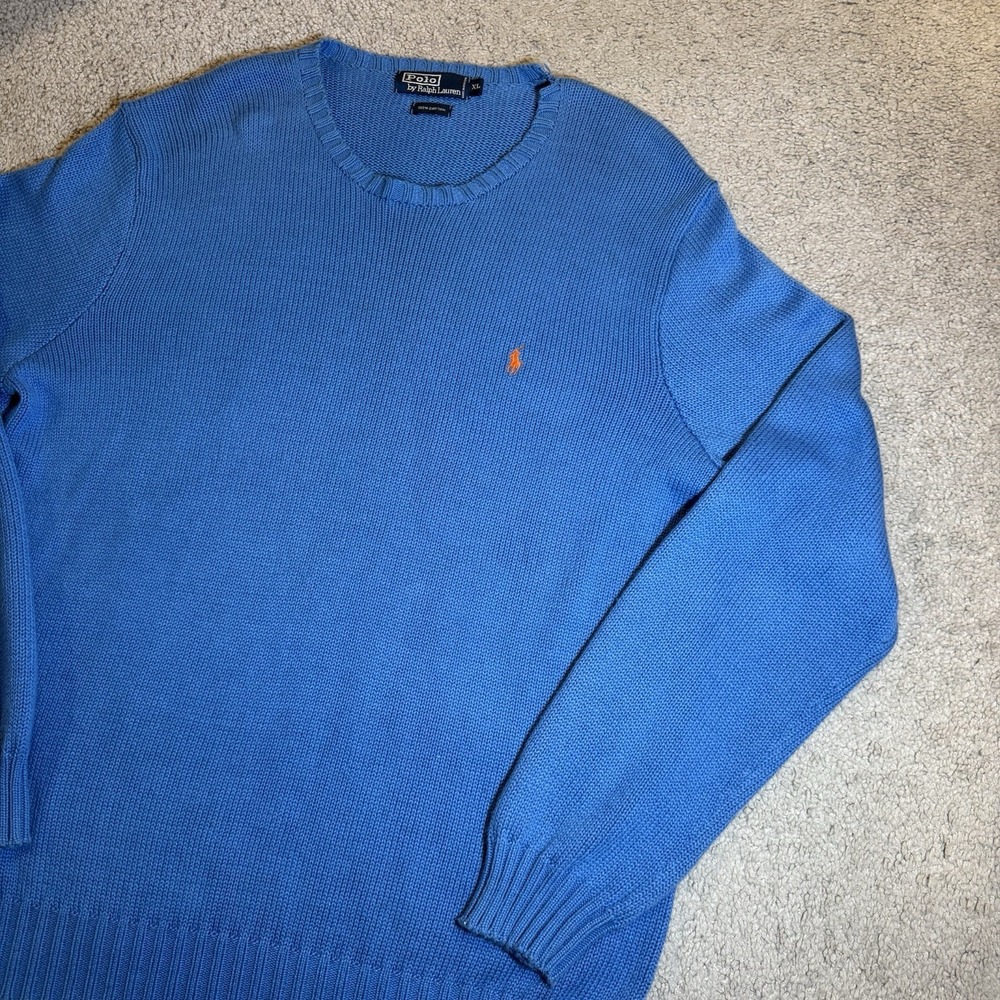 Polo‎ Ralph Lauren Sweater Mens XL Light Blue 100% Cotton Crew Neck Vintage